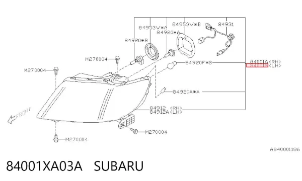 Левая фара 84001XA03A Subaru