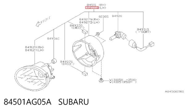 Фара противотуманная левая 84501AG05A Subaru
