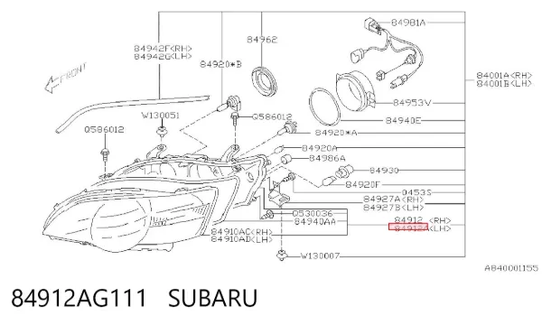 Левая фара 84912AG111 Subaru