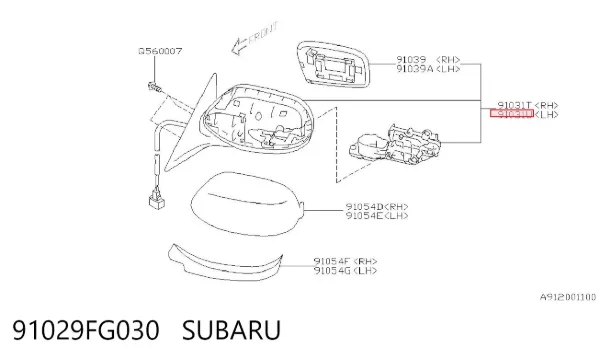 Левое боковое зеркало 91029FG030 Subaru