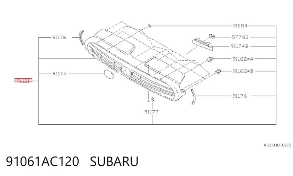 Решетка радиатора 91061AC120 Subaru