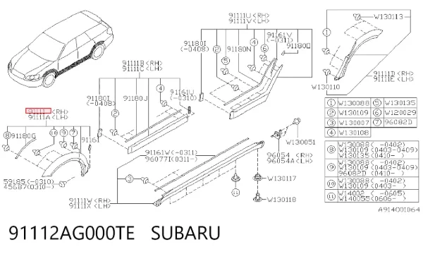 Молдинг крыла переднего правого 91112AG000TE Subaru