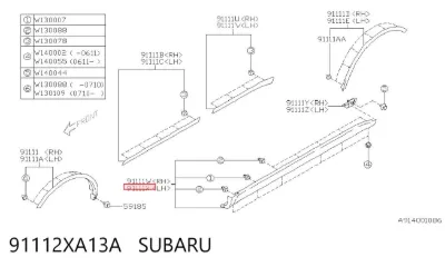 Накладка (молдинг) порога наружная левая SUBARU 91112XA13A