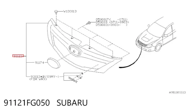 Решетка радиатора 91121FG050 Subaru