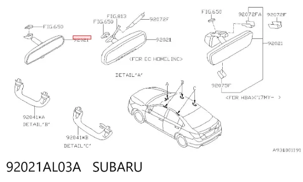 Зеркало заднего вида 92021AL03A Subaru
