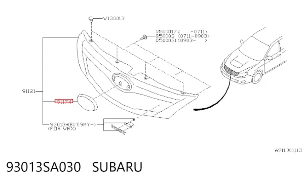 Эмблема решетки радиатора 93013SA030 Subaru
