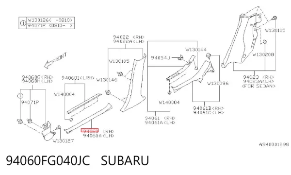 Накладка дверного порога внутренняя передняя правая 94060FG040JC Subaru