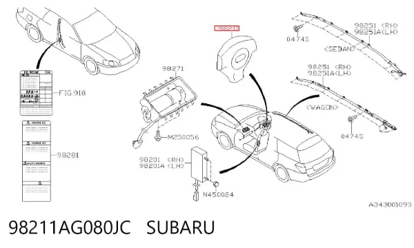 Подушка безопасности водителя 98211AG080JC Subaru