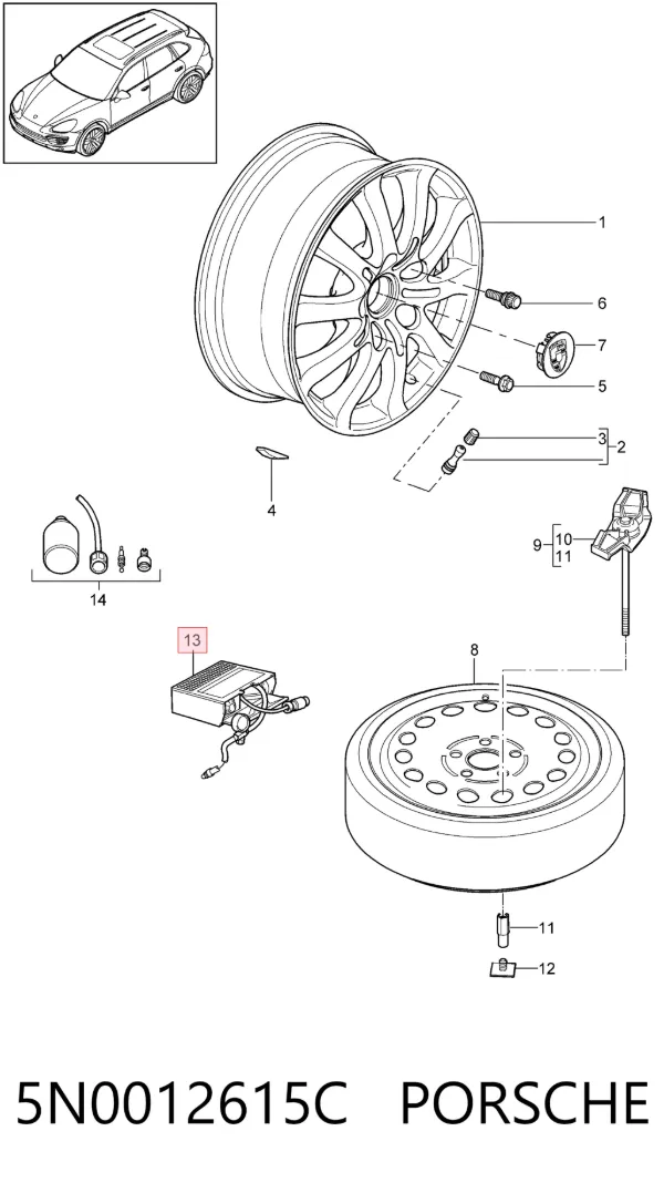 Компрессор для подкачки шин 5N0012615C Porsche