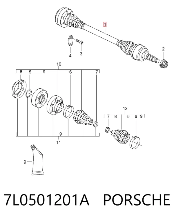 Задняя полуось 7L0501201A Porsche