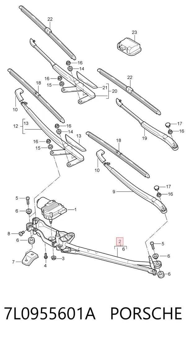 Трапеция дворников 7L0955601A Porsche