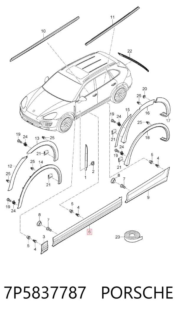 Молдинг двери задней левой нижний 7P5837787 Porsche