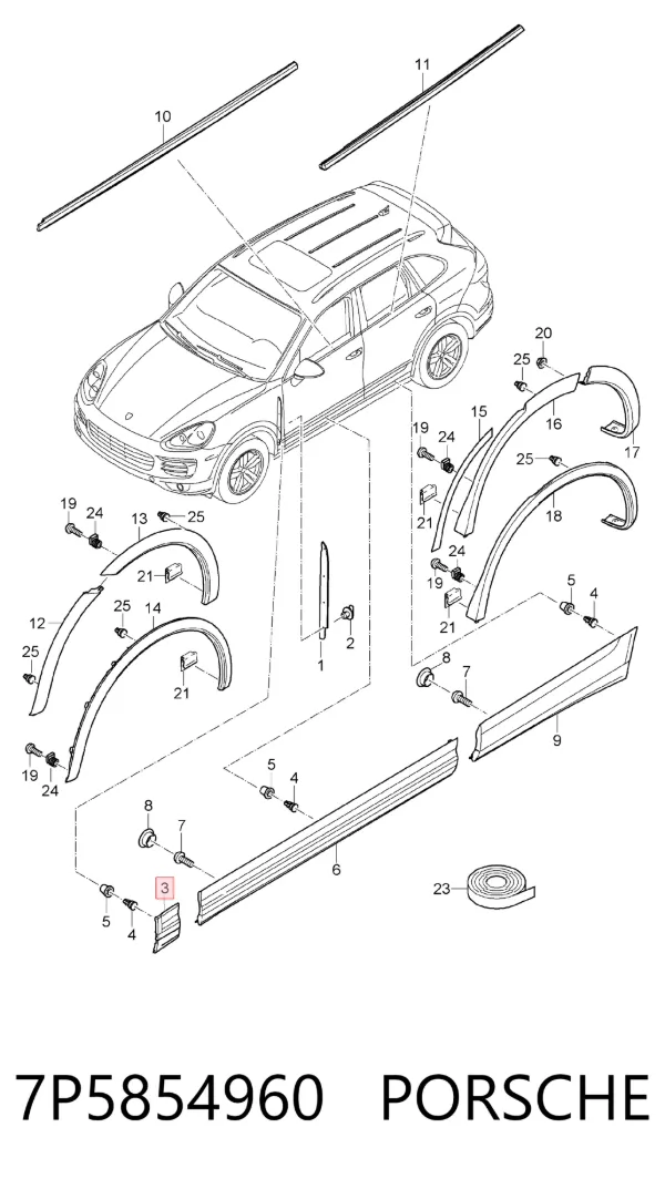 Молдинг крыла переднего правого 7P5854960 Porsche
