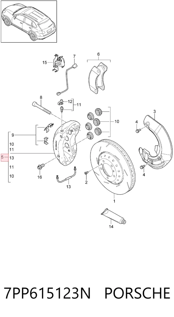 Суппорт тормозной передний левый 7PP615123N Porsche