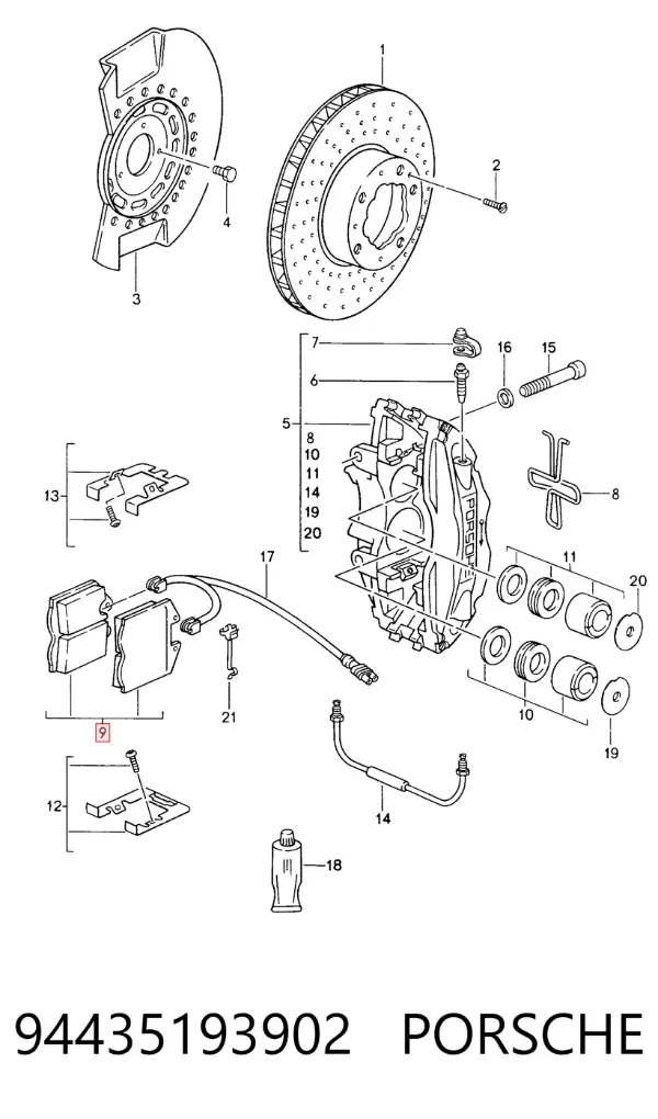 Передние тормозные колодки 94435193902 Porsche
