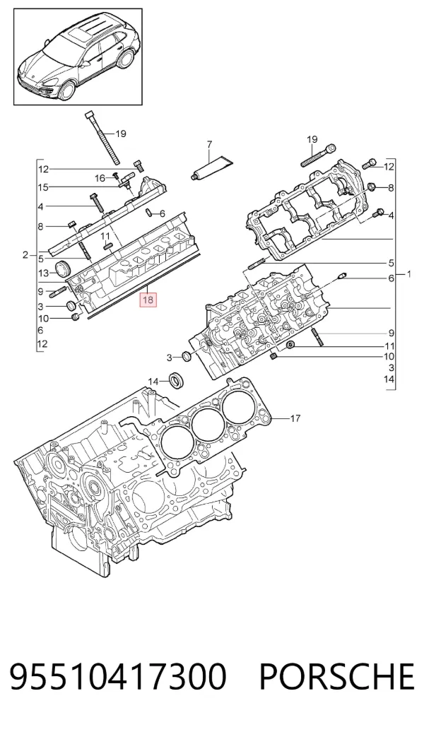 Левая прокладка ГБЦ 95510417300 Porsche