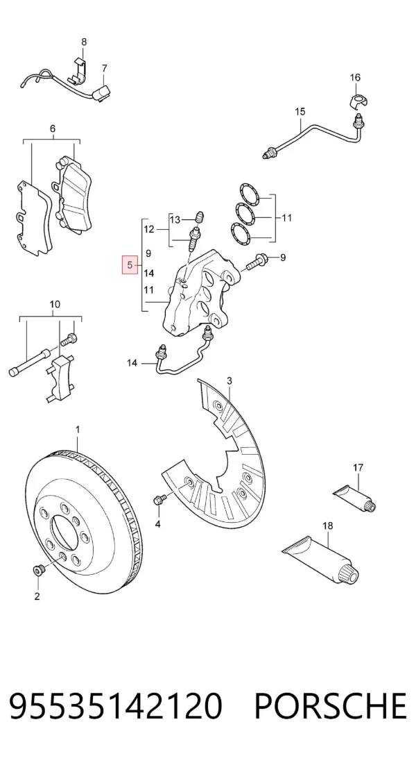 Суппорт тормозной передний левый 95535142120 Porsche