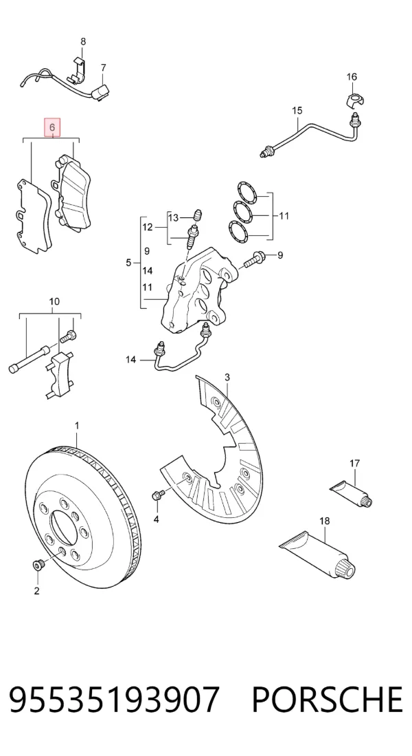 Передние тормозные колодки 95535193907 Porsche