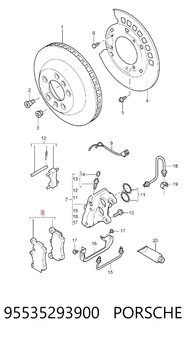 Задние тормозные колодки 95535293900 Porsche