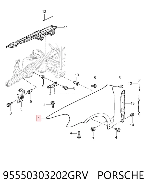Крыло переднее правое 95550303202GRV Porsche