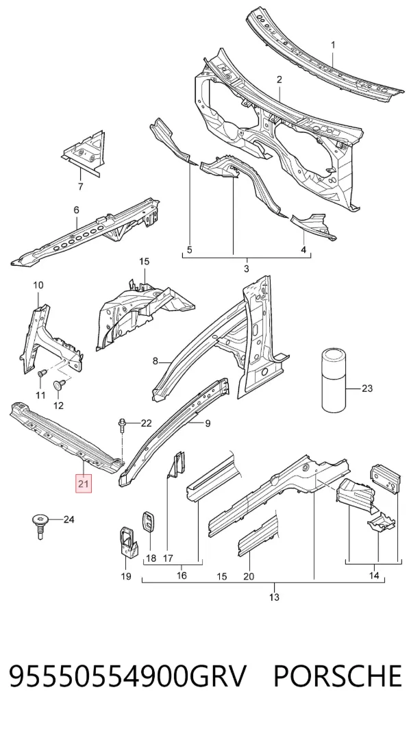 Балка радиатора нижняя 95550554900GRV Porsche