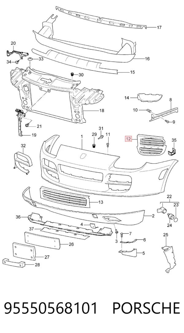 Решетка бампера переднего левая 95550568101 Porsche