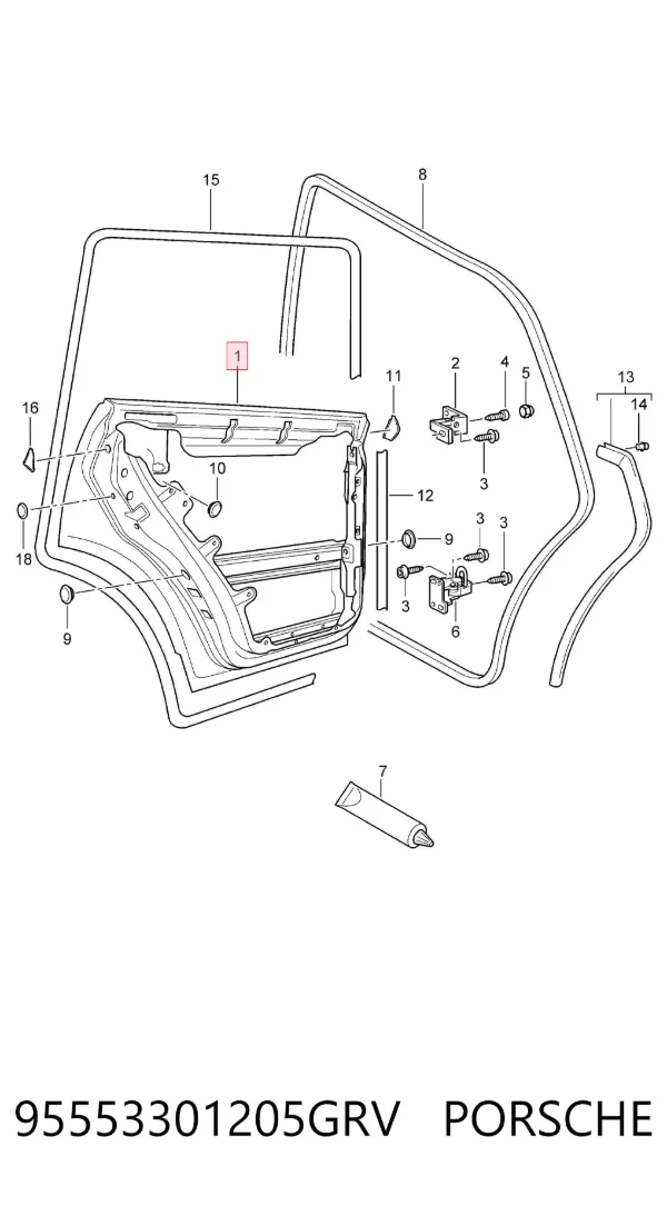 Дверь задняя правая 95553301205GRV Porsche