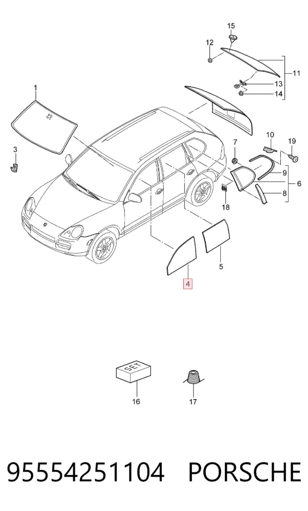 Стекло двери передней левой 95554251104 Porsche