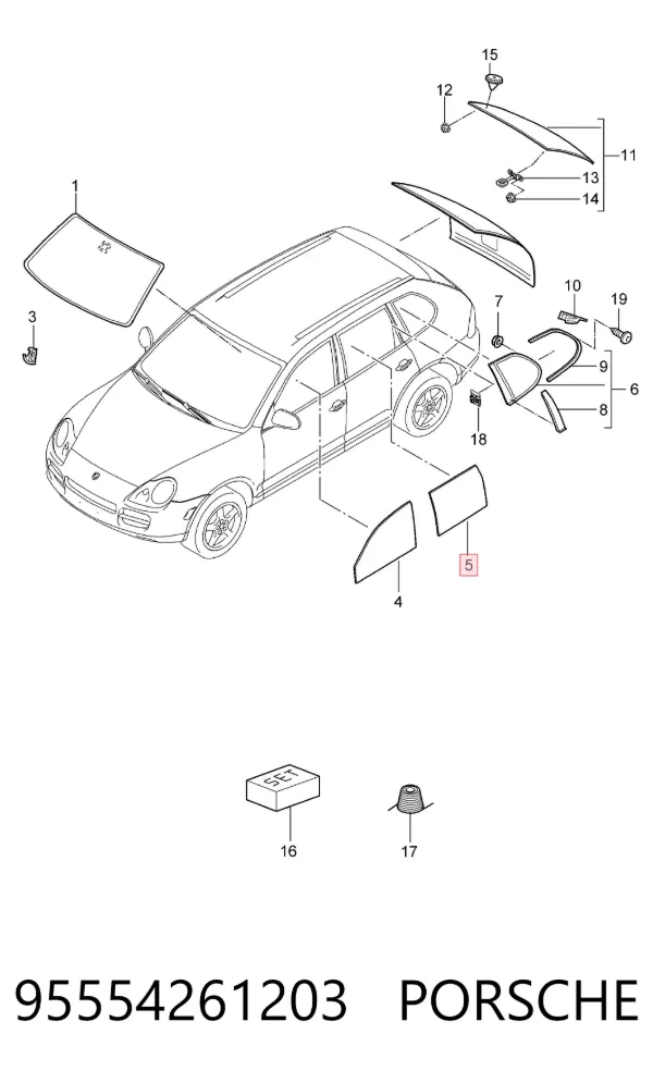 Стекло двери задней правой 95554261203 Porsche