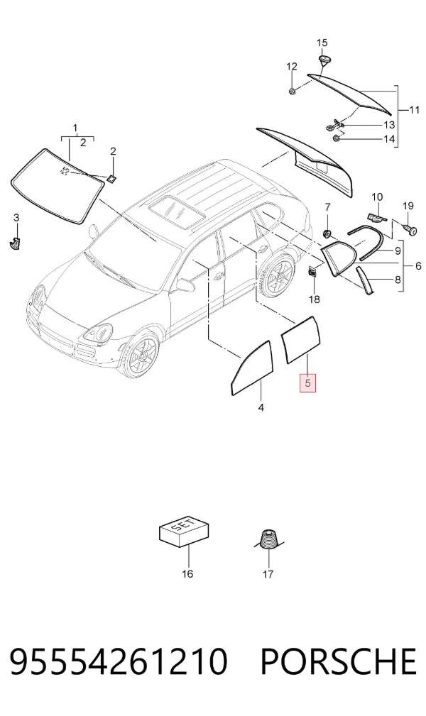 Стекло двери задней правой 95554261210 Porsche