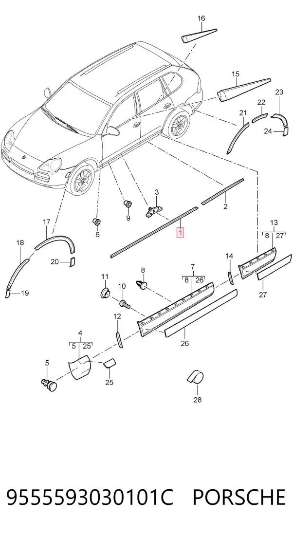 Молдинг двери передней левой 9555593030101C Porsche