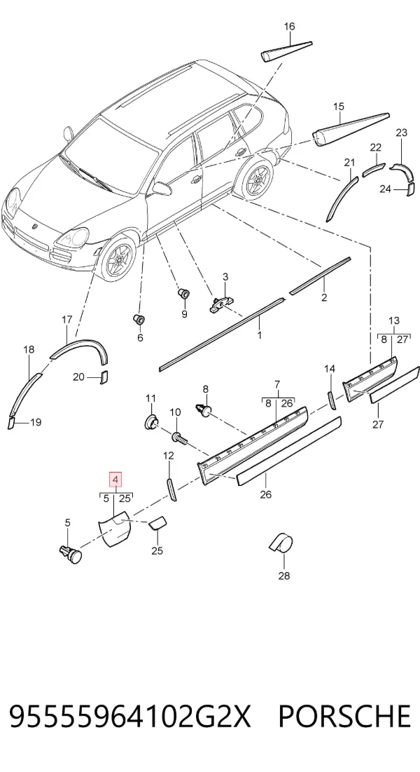 Молдинг крыла переднего левого 95555964102G2X Porsche