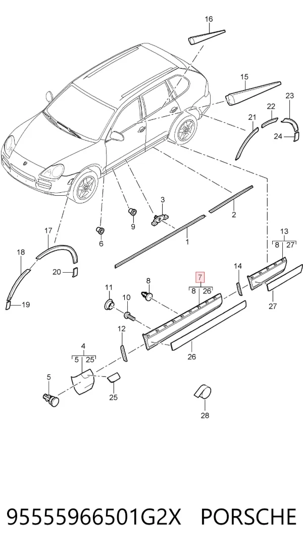 Молдинг двери передней левой 95555966501G2X Porsche