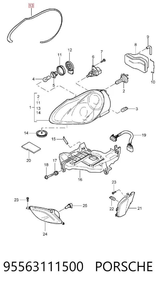 Уплотнитель стекла фары левой 95563111500 Porsche