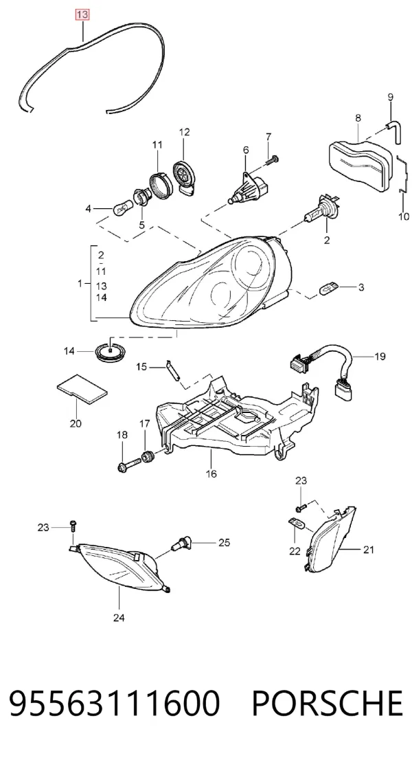 Уплотнитель стекла фары правой 95563111600 Porsche