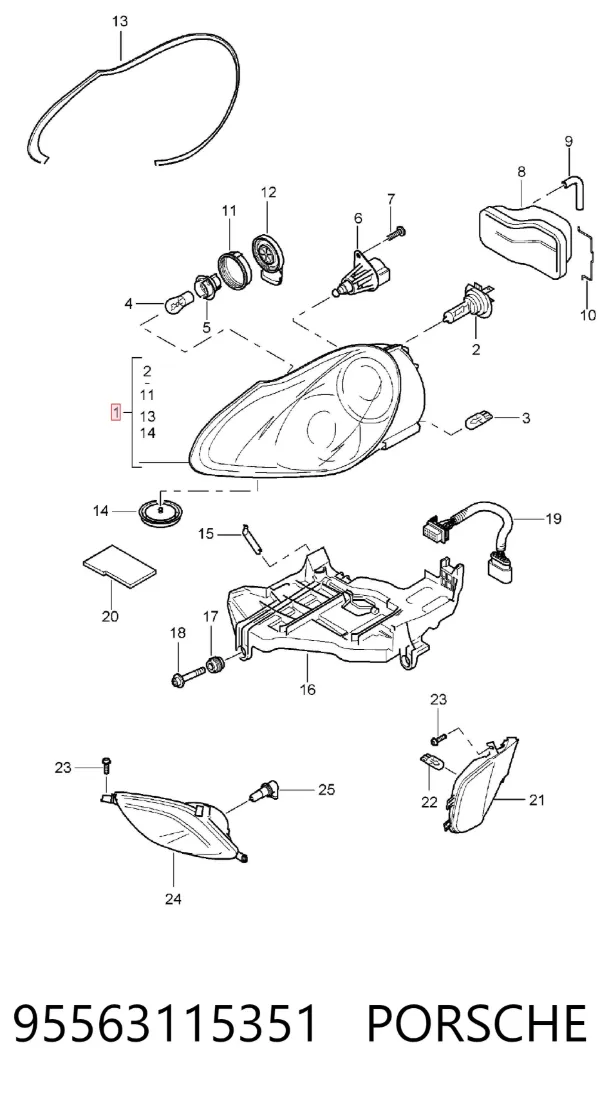 Левая фара 95563115351 Porsche