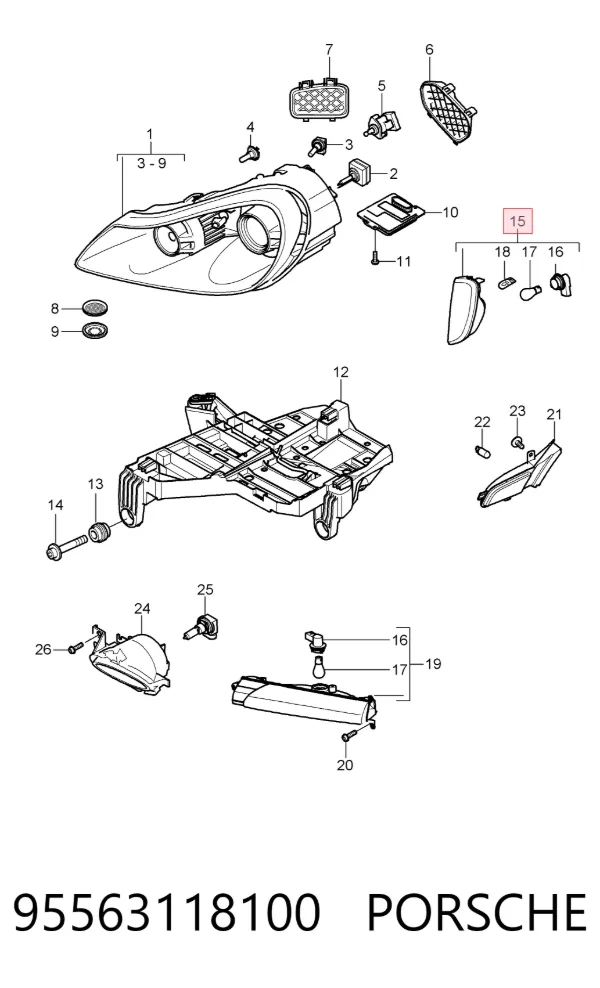 Поворотник левый 95563118100 Porsche