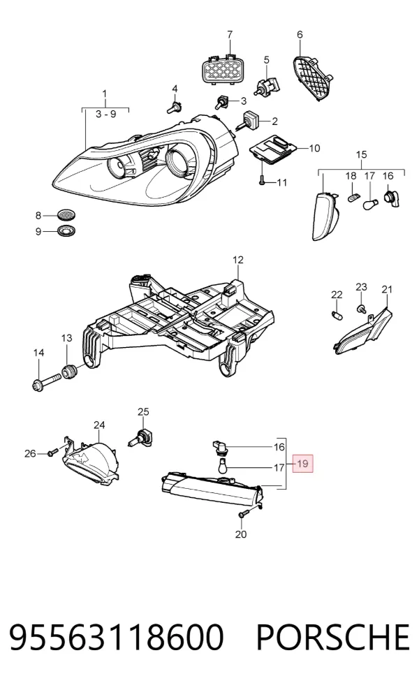 Поворотник правый 95563118600 Porsche