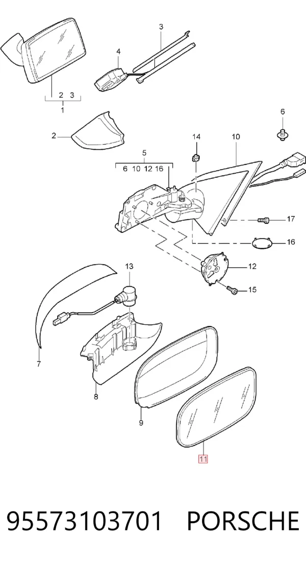 Стекло левого зеркала заднего вида 95573103701 Porsche