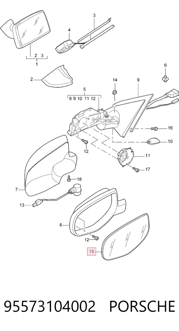 Стекло правого зеркала заднего вида 95573104002 Porsche