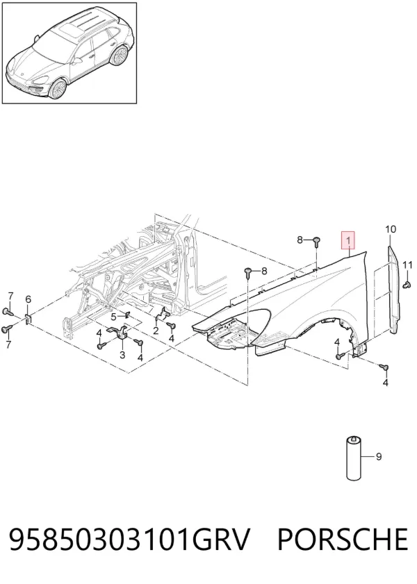 Крыло переднее левое 95850303101GRV Porsche