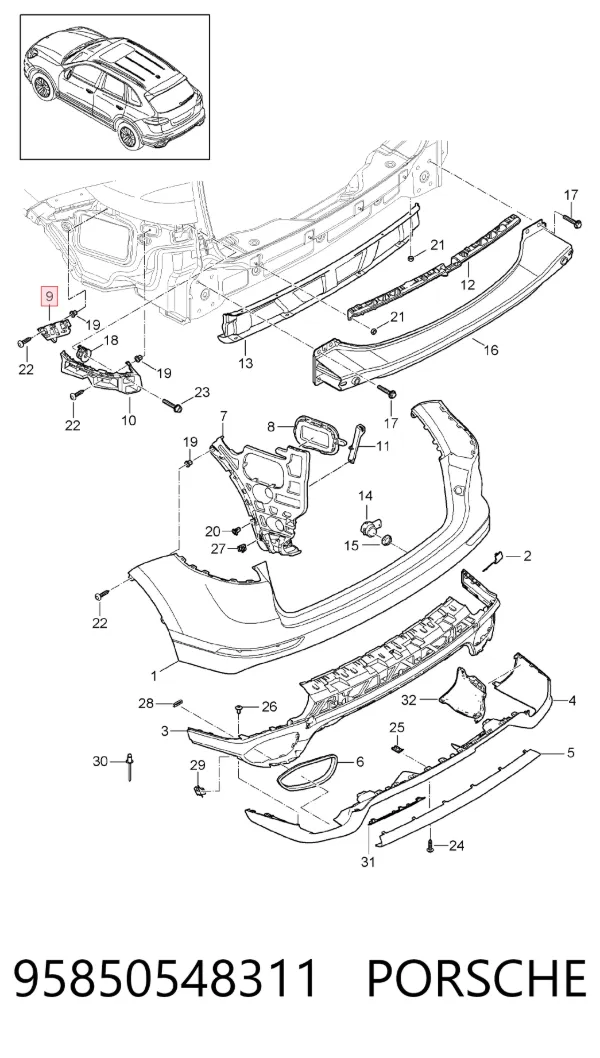 Направляющая заднего бампера левая 95850548311 Porsche