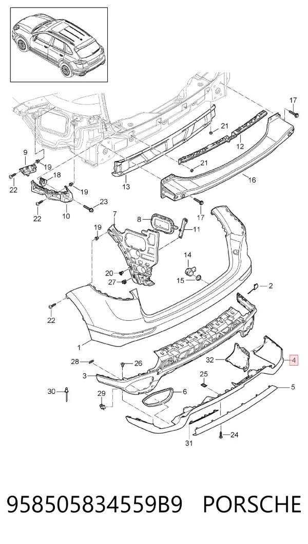 Накладка бампера заднего 958505834559B9 Porsche