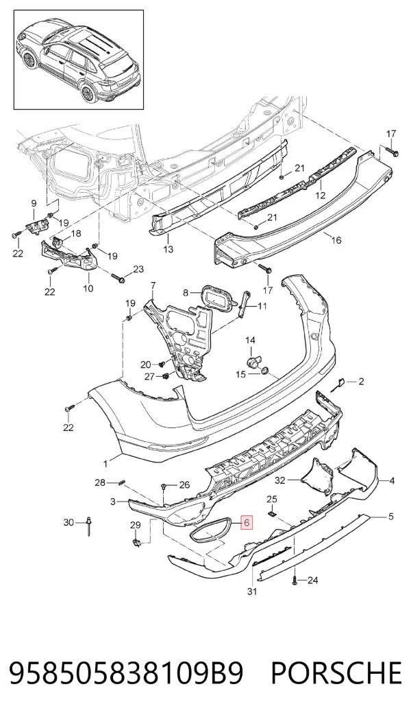 Накладка бампера заднего правая 958505838109B9 Porsche