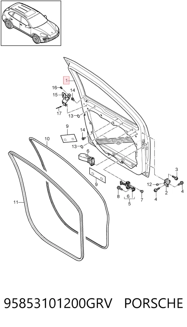 Дверь передняя правая 95853101200GRV Porsche