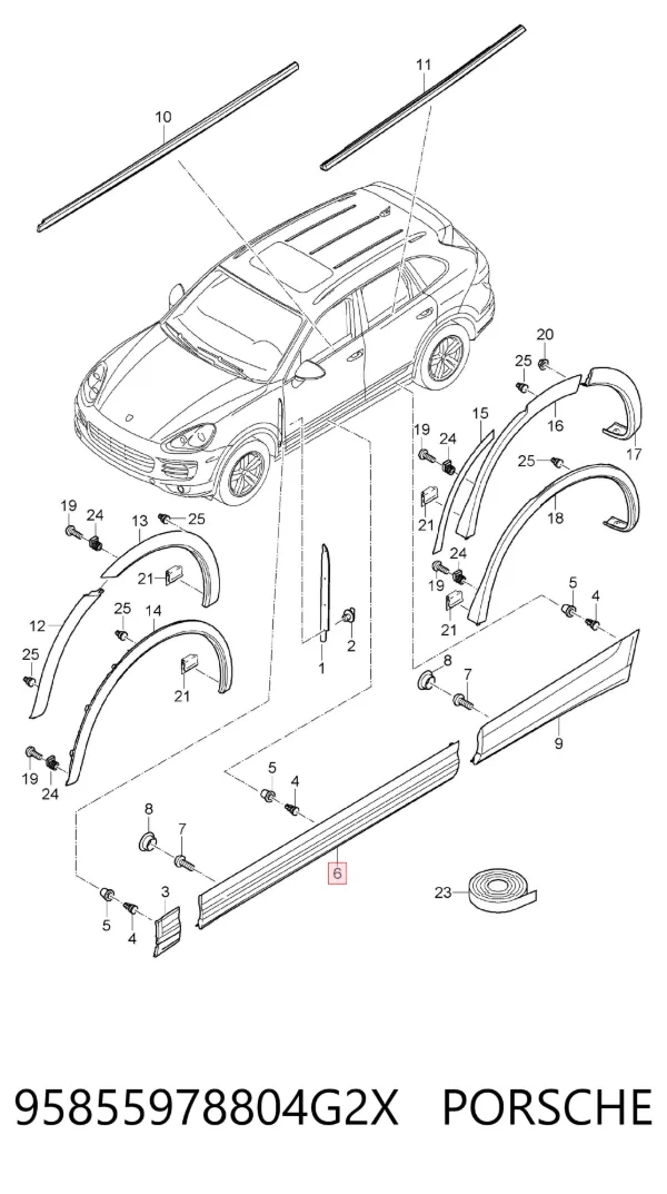 Молдинг двери передней правой нижний 95855978804G2X Porsche