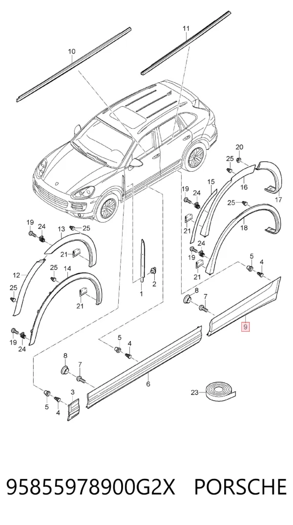 Молдинг двери задней левой нижний 95855978900G2X Porsche