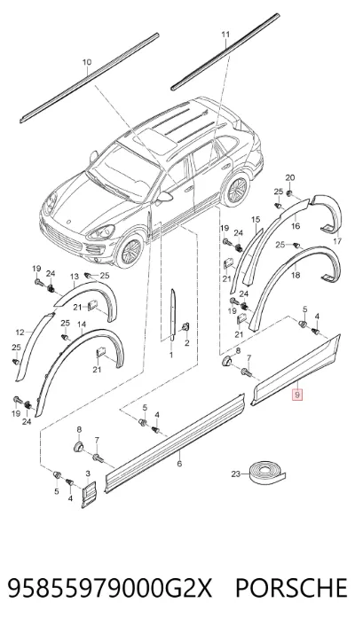 Молдинг двери задней правой нижний PORSCHE 95855979000G2X