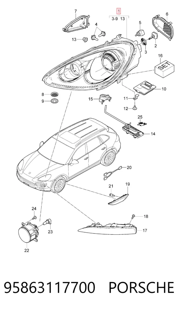 Левая фара 95863117700 Porsche