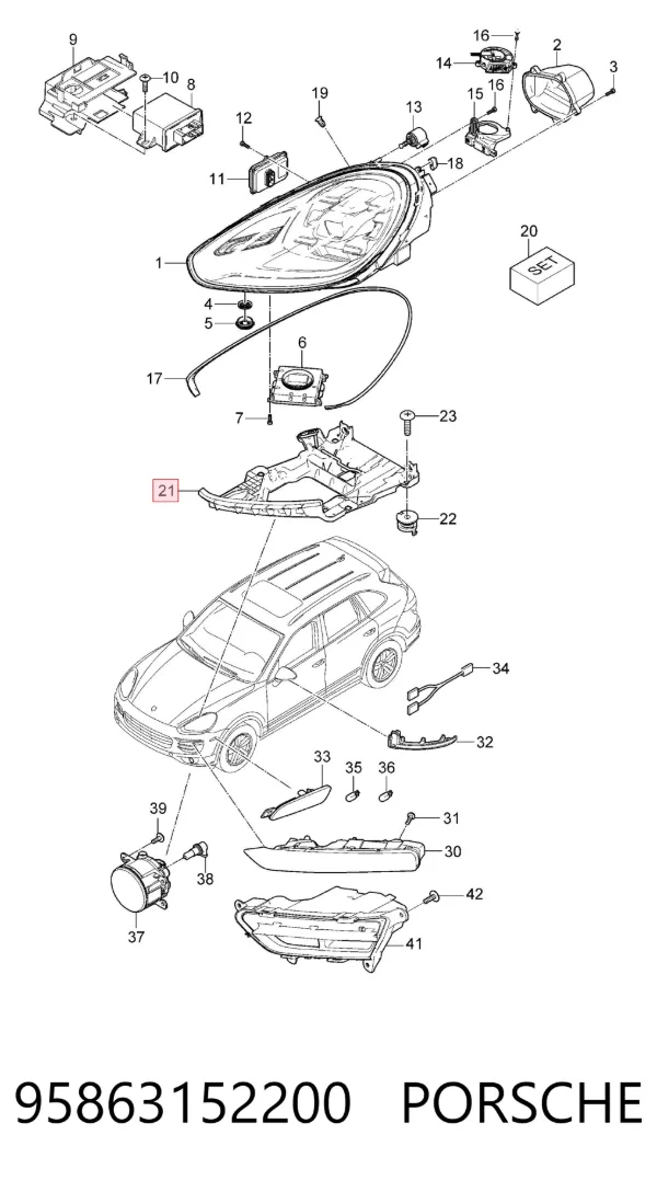 Кронштейн (адаптер) крепления фары передней правой 95863152200 Porsche